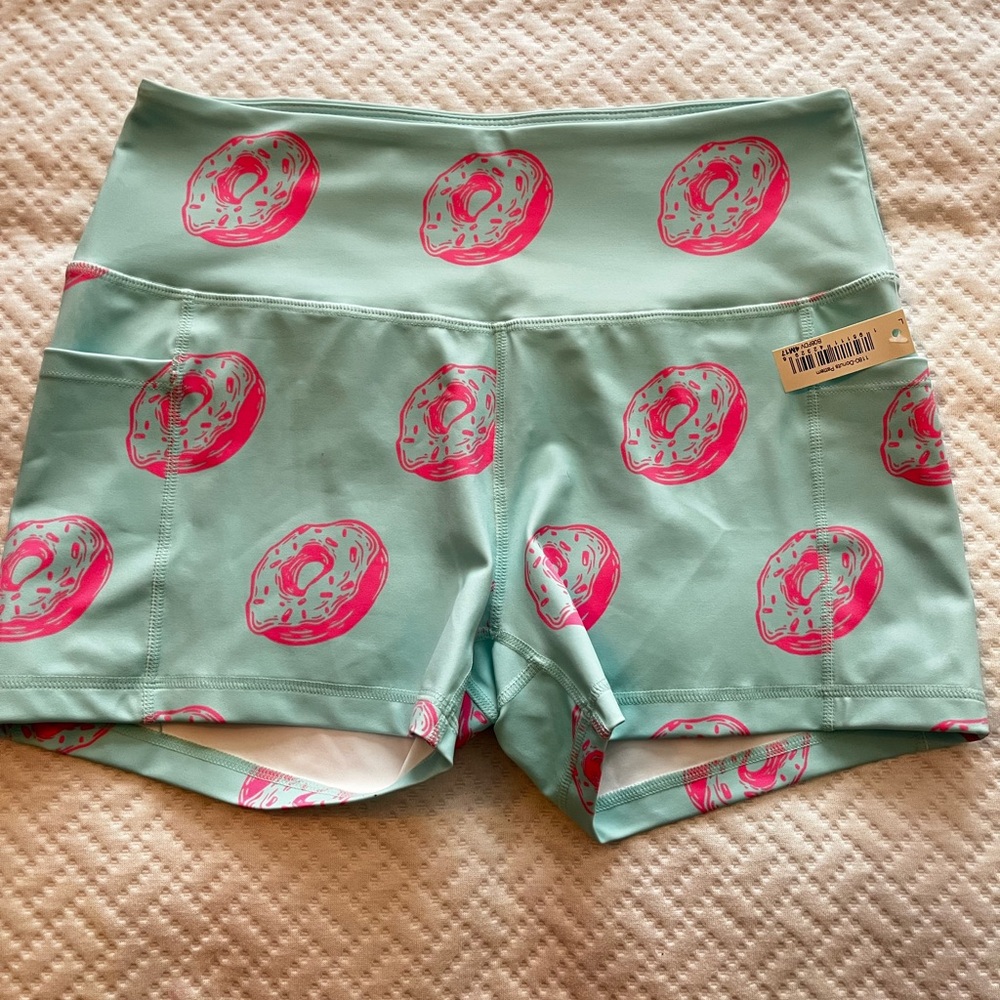 Pink Donut print workout shorts